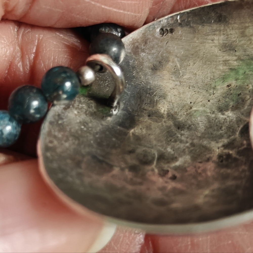 Modernist Sterling Silver and Genuine Apatite Beads Necklace Signed - Picture 13 of 15